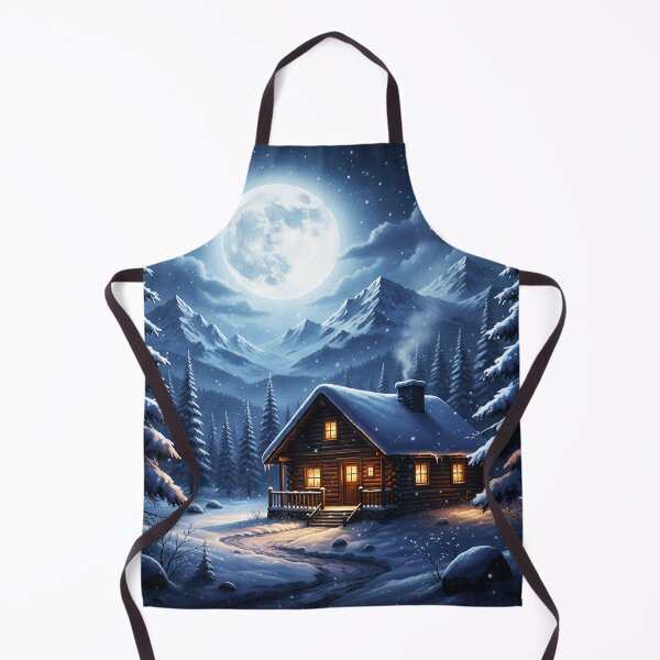 Item preview, Snowy Mountain Cabin with Giant Moon – Magical Winter Fantasy Landscape designed and sold by happy mongolia.