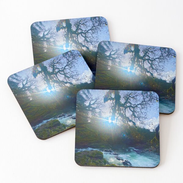 Item preview, Rainbow sunbeams over Pacific Northwest waterfall designed and sold by EricaVollmer.