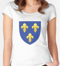Blason France moderne French royal golden yellow fleur de lys lis blue King of France coat of arms vintage white background Women's Fitted Scoop T-Shirt