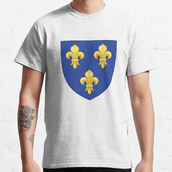 Blason France moderne royal doré jaune fleur de lis bleu roi du royaume de France blason vintage fond blanc HD HAUTE QUALITÉ T-shirt classique