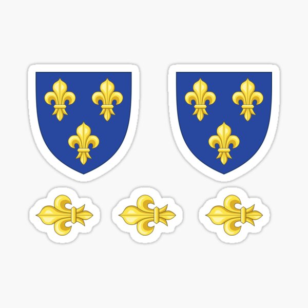 Blason France moderne royal doré jaune fleur de lis bleu roi du royaume de France blason vintage fond blanc HD HAUTE QUALITÉ Sticker