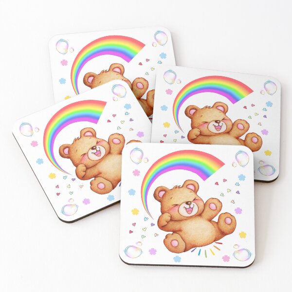 Item preview, Happy Teddy Bear with Rainbow – Cute Whimsical Kids Illustration designed and sold by Love3Happy.