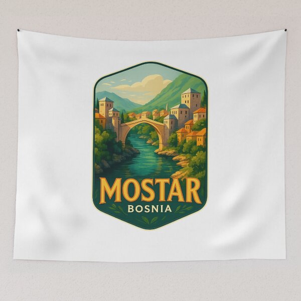 Item preview, Mostar Bosnia – Stari Most Arching Over the Neretva River designed and sold by Aryabek.