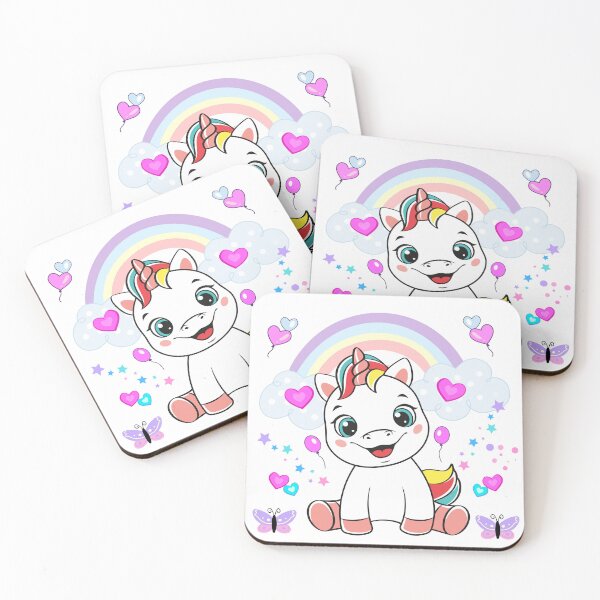 Item preview, Happy Cartoon Unicorn with Rainbow, Balloons & Hearts – Whimsical Kids Illustration designed and sold by Love3Happy.