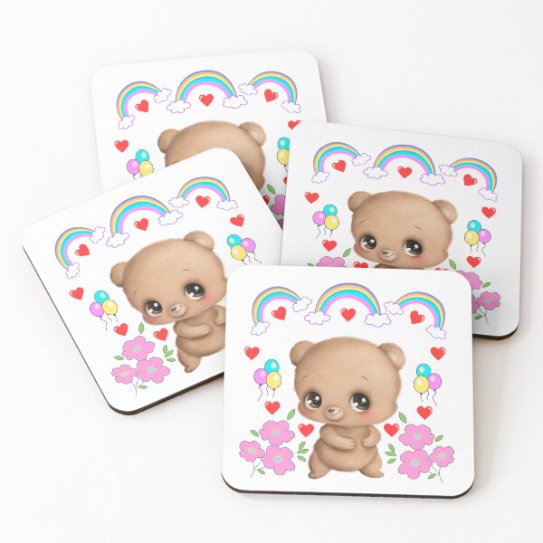 Item preview, Cute Teddy Bear with Rainbows, Balloons & Hearts – Whimsical Kids Illustration designed and sold by Love3Happy.