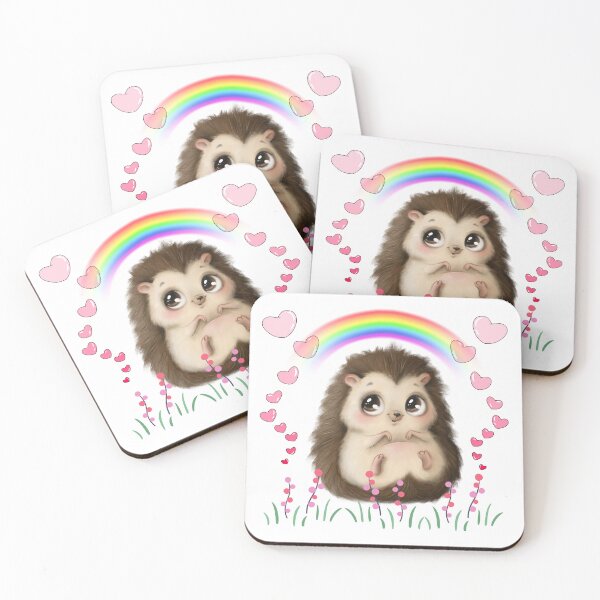 Item preview, Adorable Hedgehog with Rainbow, Hearts & Flowers – Cute Cartoon Illustration designed and sold by Love3Happy.