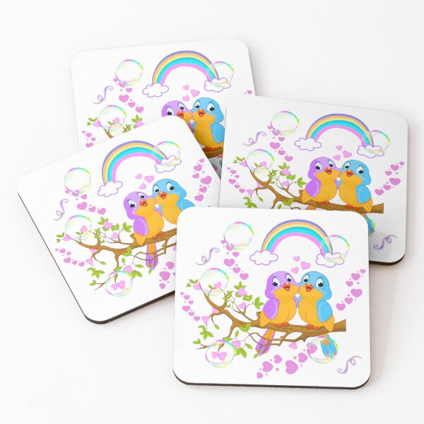 Item preview, Romantic Birds with Rainbow, Hearts & Bubbles – Cute Cartoon Illustration designed and sold by Love3Happy.