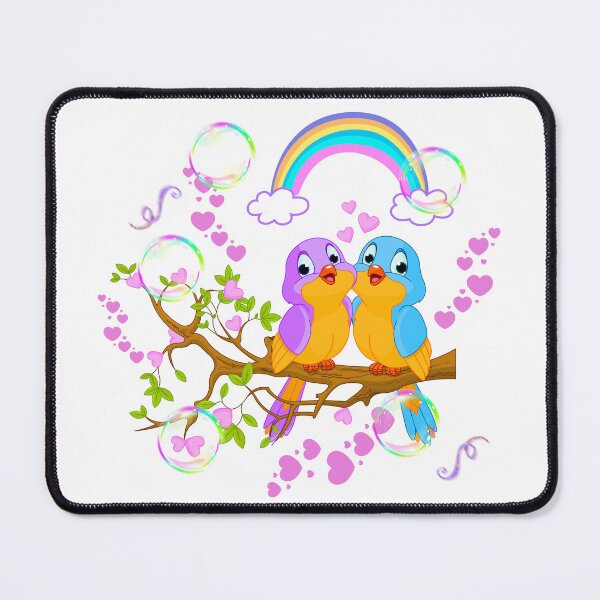 Item preview, Romantic Birds with Rainbow, Hearts & Bubbles – Cute Cartoon Illustration designed and sold by Love3Happy.