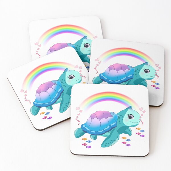 Item preview, Cute Sea Turtle with Rainbow, Hearts & Colorful Fish – Cartoon Illustration designed and sold by Love3Happy.