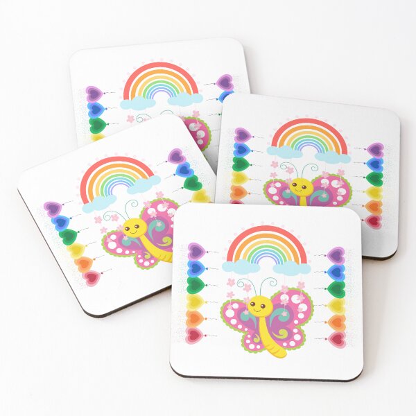 Item preview, Smiling Butterfly with Rainbow & Heart Balloons – Whimsical Cartoon Illustration designed and sold by Love3Happy.