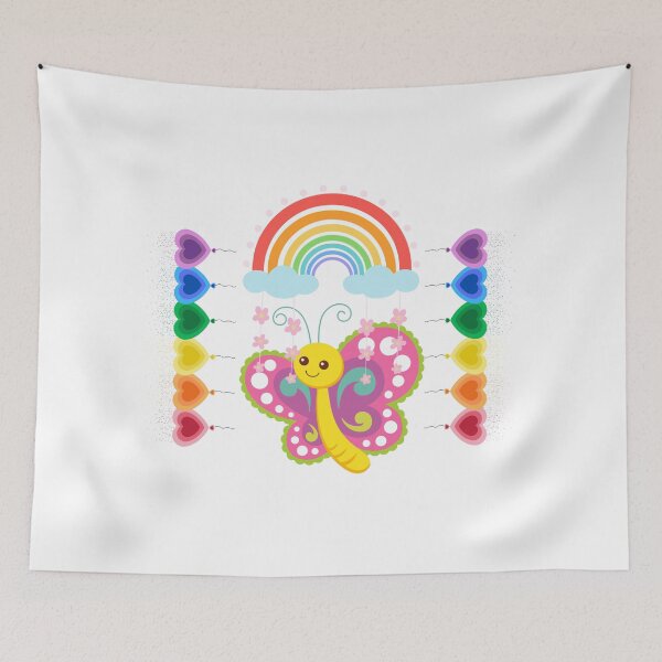 Item preview, Smiling Butterfly with Rainbow & Heart Balloons – Whimsical Cartoon Illustration designed and sold by Love3Happy.