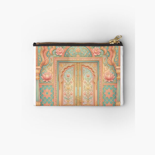 Item preview, Royal Rajasthani Lotus Door Art Print – Indian Palace Wall Decor | Mughal Floral Architecture Poster | Pastel Boho Home Decor designed and sold by AbstractAuraArt.