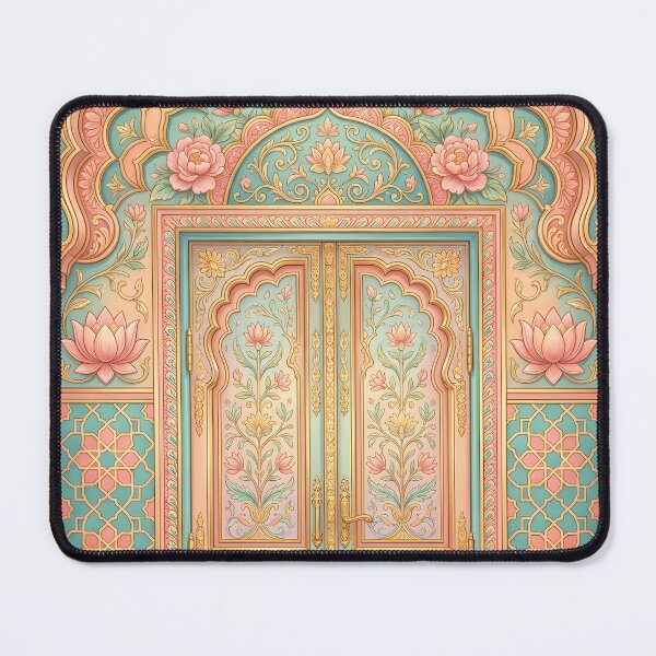Item preview, Royal Rajasthani Lotus Door Art Print – Indian Palace Wall Decor | Mughal Floral Architecture Poster | Pastel Boho Home Decor designed and sold by AbstractAuraArt.