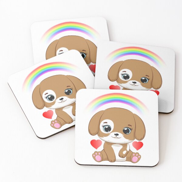 Artikelvorschau, Niedlicher Welpe mit Regenbogen und Herzen – süße Cartoon-Illustration entworfen und verkauft von Love3Happy.
