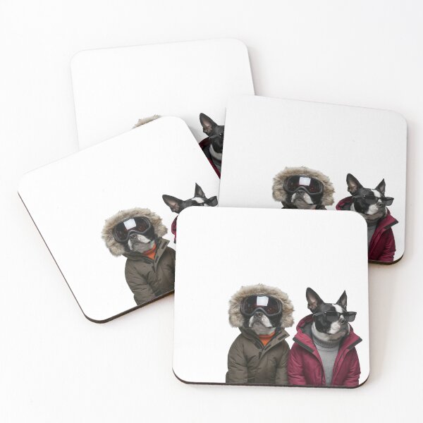 Item preview, Boston Terrier Ski Duo | Winter Outfit Pet Art designed and sold by slydawgstudio.