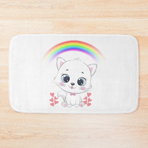 Item preview, Cute Cartoon White Kitten with Rainbow and Hearts – Cheerful Kids Illustration designed and sold by Love3Happy.