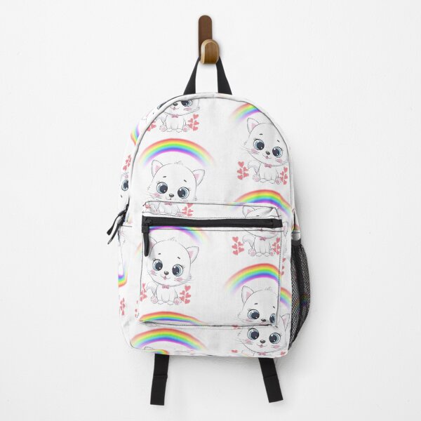Item preview, Cute Cartoon White Kitten with Rainbow and Hearts – Cheerful Kids Illustration designed and sold by Love3Happy.