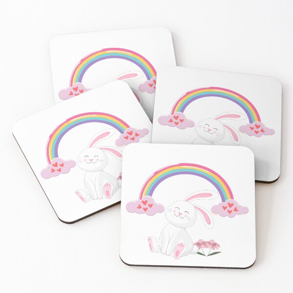 Item preview, Cute Cartoon Bunny with Rainbow and Flowers – Whimsical Kids Illustration designed and sold by Love3Happy.