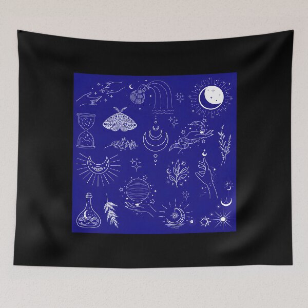 Item preview, Witchy Celestial Pattern Moon Stars Magic On Blue designed and sold by WheatDraft.