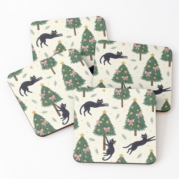 Item preview, Mischievous Black Cats Climbing Christmas Trees Pattern designed and sold by zzz888.
