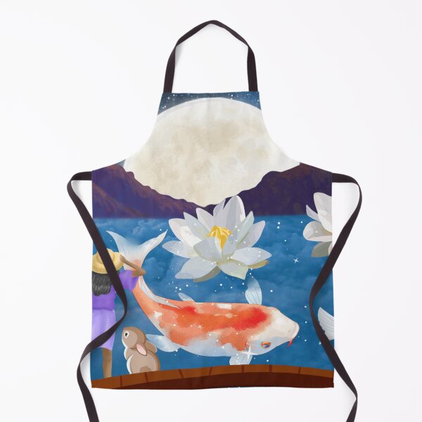 Item preview, Moonlit Pond with Koi, Lotus Flowers, and Whimsical Night Scene designed and sold by Love3Happy.