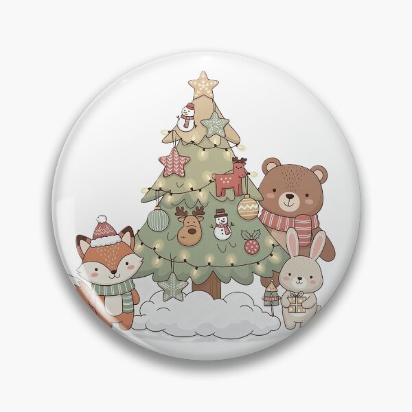 Item preview, Cute Woodland Animals Christmas Tree: Fox, Bear & Bunny in Snow designed and sold by Mido-artister.