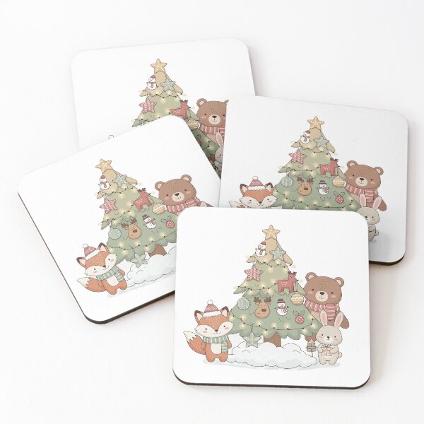 Item preview, Cute Woodland Animals Christmas Tree: Fox, Bear & Bunny in Snow designed and sold by Mido-artister.