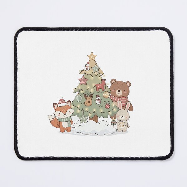 Item preview, Cute Woodland Animals Christmas Tree: Fox, Bear & Bunny in Snow designed and sold by Mido-artister.