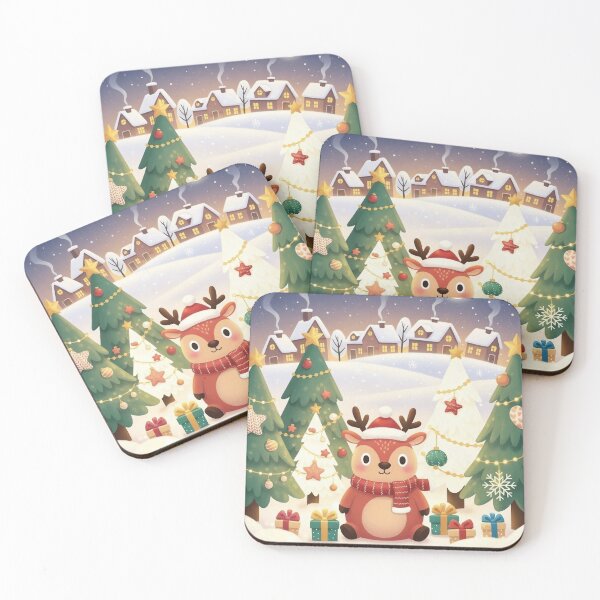Item preview, Cozy Christmas Night: Reindeer with Gifts in Snowy Village designed and sold by Mido-artister.