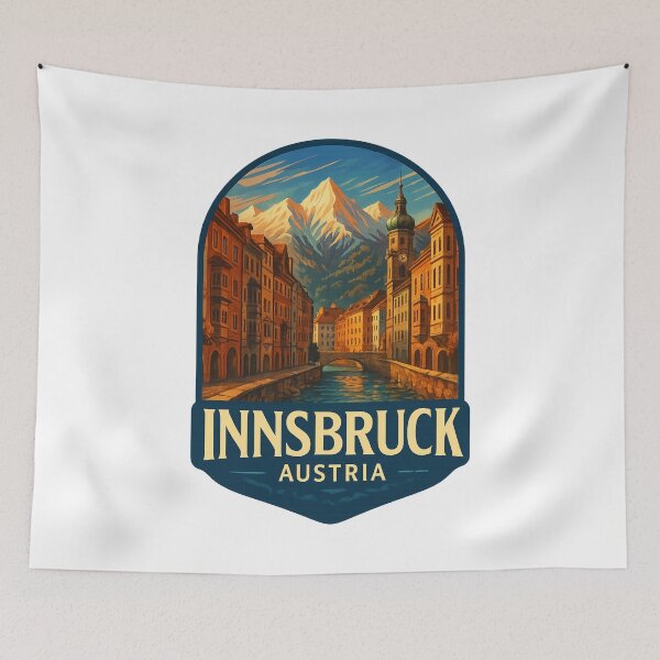 Item preview,  Innsbruck Austria – Colorful Row Houses and Sunset Over Alps designed and sold by Aryabek.