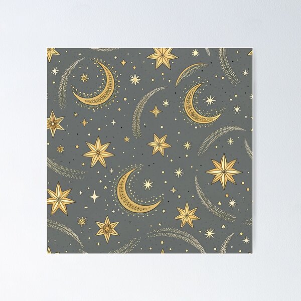 Item preview, Gold micro stars , crescent moons , red background  designed and sold by Lucky 777.