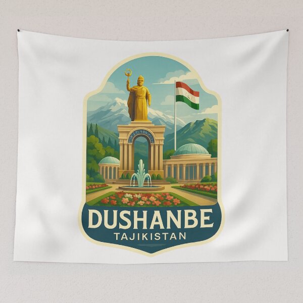 Item preview, Ismail Samani Monument and National Flag – Dushanbe, Tajikistan designed and sold by Places On Earth.