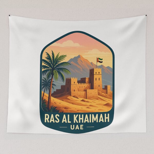 Item preview,  Dhayah Fort and UAE Flag – Ras Al Khaimah Heritage Scene designed and sold by Places On Earth.