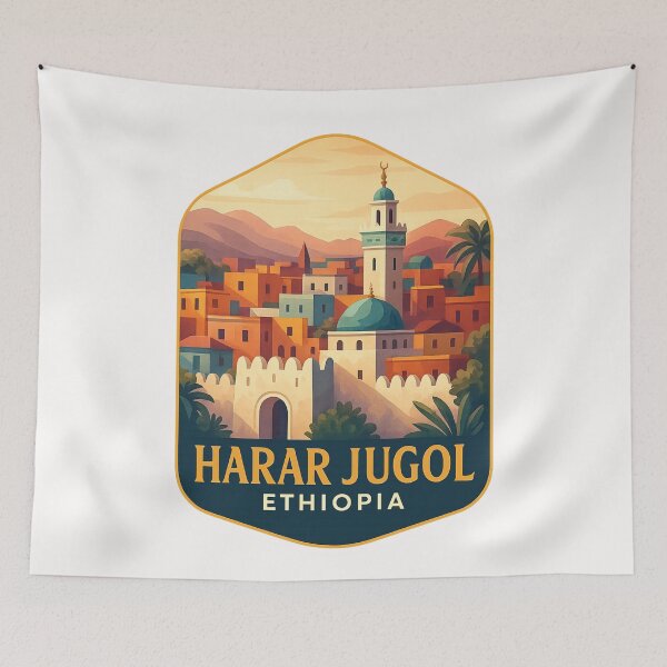 Item preview, Colorful Skyline of Harar Jugol with Minaret – Ethiopia designed and sold by Places On Earth.