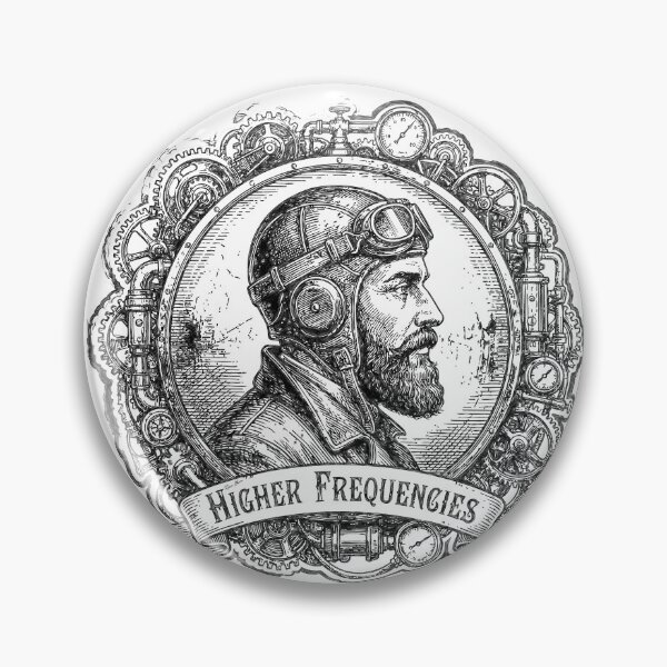 Item preview, Higher Frequencies - Vintage Steampunk Aviator & Gears Badge designed and sold by Hen-C-Art.