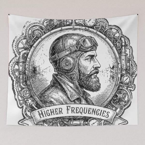 Item preview, Higher Frequencies - Vintage Steampunk Aviator & Gears Badge designed and sold by Hen-C-Art.
