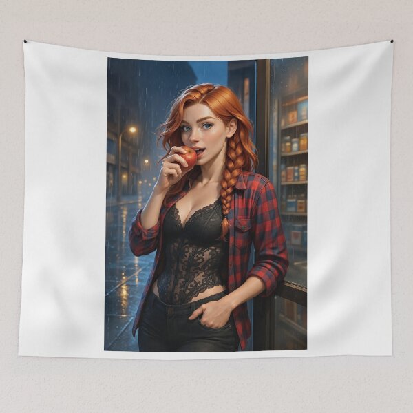 Item preview, Rowan Fletcher eats apple at bodega rainy night designed and sold by CathryneDelamort.