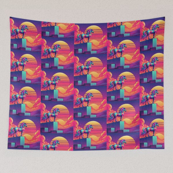 Item preview, Neon Fantasy Horse – Dual Sun Surreal Dreamscape designed and sold by Dogandesighn.