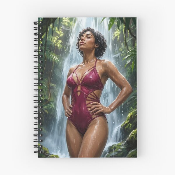 Item preview, Sarah in red monokini wet under jungle waterfall designed and sold by CathryneDelamort.