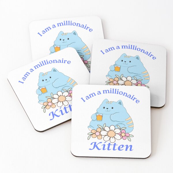 Item preview, I Am A Millionaire Kitten - Chubby Blue Cat with Flowers and Cartoon Design designed and sold by Love3Happy.