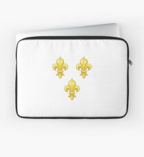 Blason France moderne French royal golden yellow fleur de lys lis blue King of France coat of arms vintage white background Laptop Sleeve