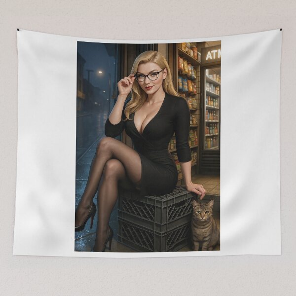 Item preview, Ilya x Cat black dress glasses bodega rainy night designed and sold by CathryneDelamort.