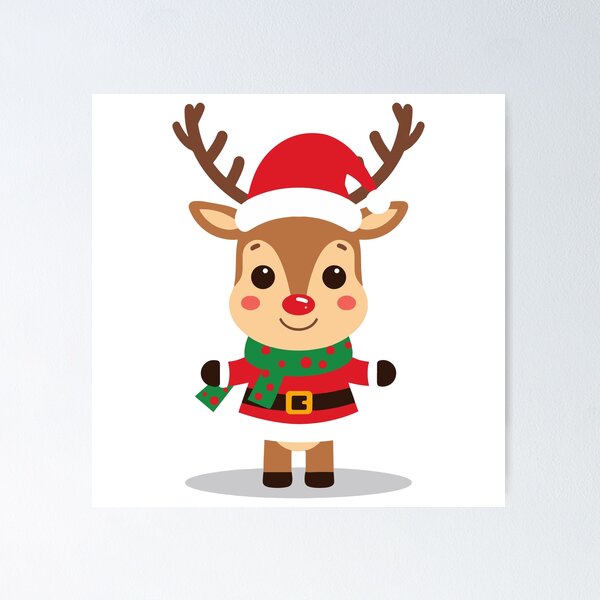 Item preview, Cute Christmas Reindeer with Santa Hat 3 designed and sold by DavidTeeStudio.