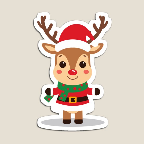 Aperçu de l'œuvre Renne de Noël mignon avec bonnet de Père Noël 3 créée et vendue par DavidTeeStudio.