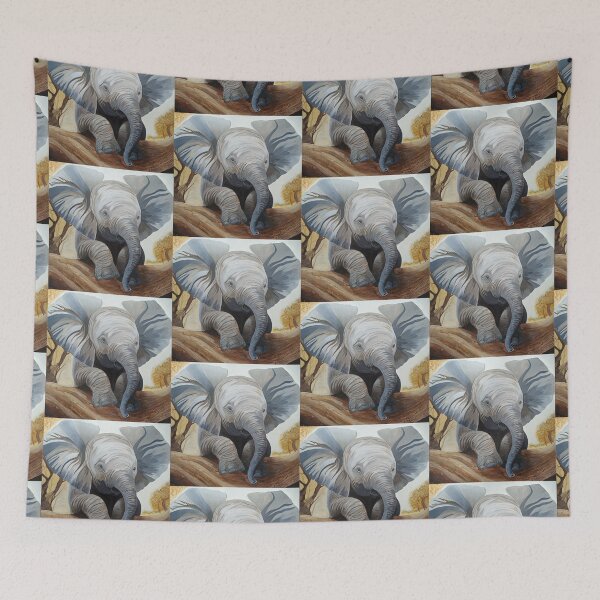Item preview, Steps of Wonder -Baby Elephant Acrylic Wildlife Painting designed and sold by RavenFosterArt.