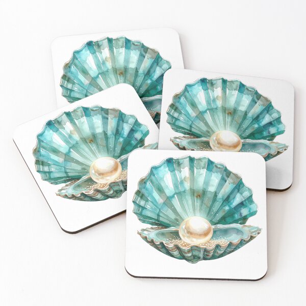 Item preview, Open Teal Scallop Shell with Luminous Treasure Pearl designed and sold by takeng07.