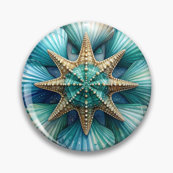 Item preview, Teal Shell Mandala Starfish Watercolor Nautical Composition designed and sold by takeng07.