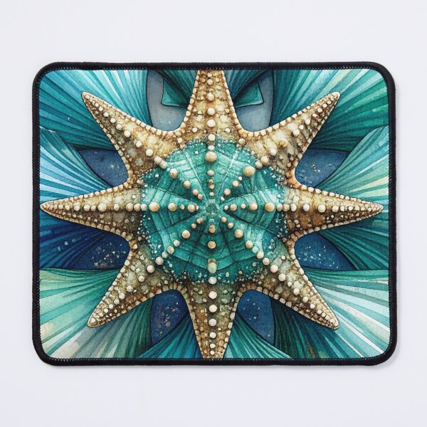 Item preview, Teal Shell Mandala Starfish Watercolor Nautical Composition designed and sold by takeng07.