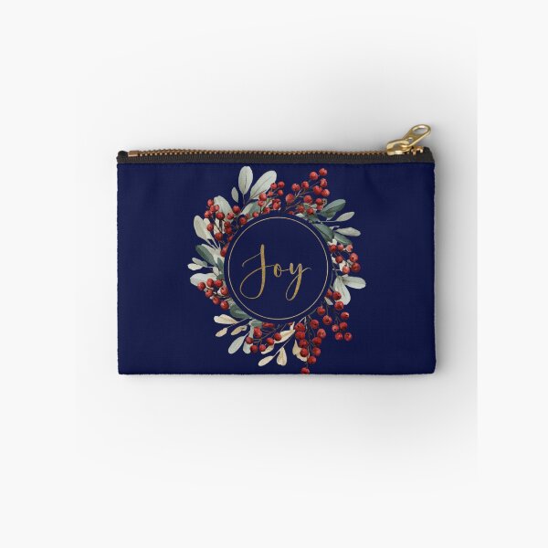 Item preview, Joy – Elegant Christmas wreath with gold lettering and red berries designed and sold by Meiersbeste.