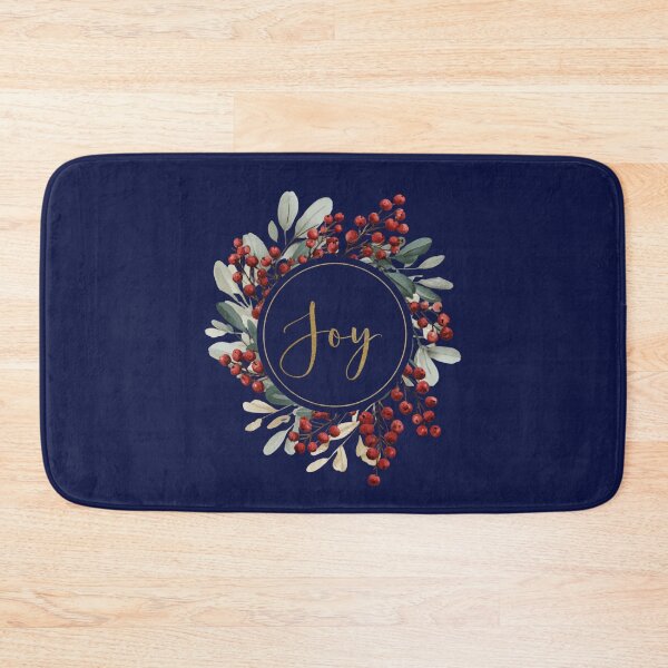 Item preview, Joy – Elegant Christmas wreath with gold lettering and red berries designed and sold by Meiersbeste.